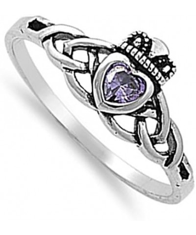 CHOOSE YOUR COLOR Sterling Silver Claddagh Celtic Knot Ring Purple (Simulated Amethyst) $11.21 Rings