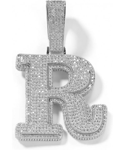 Big Iced Out Hip Hop Custom 14K White Gold Finish Simulated Diamond Bling Letter Name Initial Alphabet Pendant Charm Necklace...