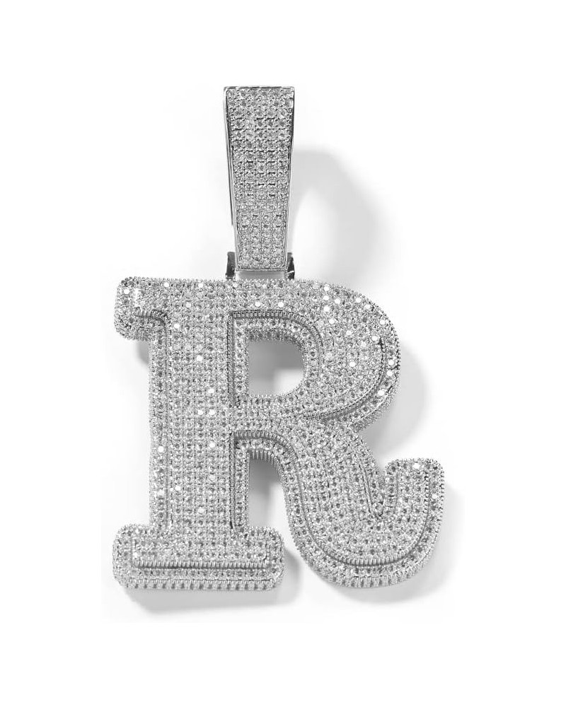 Big Iced Out Hip Hop Custom 14K White Gold Finish Simulated Diamond Bling Letter Name Initial Alphabet Pendant Charm Necklace...