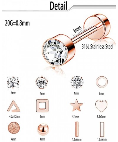 12 Pairs Stainless Steel Earrings Stud Geometric Earrings Set Star Moon Cross Ball Triangle Heart Clear CZ Stud for Womens Si...