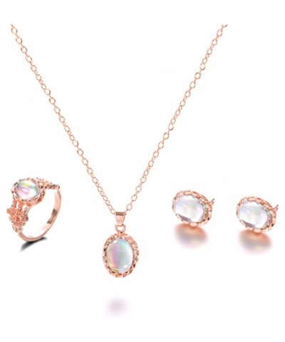 Opal Wedding Necklace Set Rose Gold Gemstone Earrings Rings Wedding Jewelry Set For Women And Girls $4.87 Jewelry Sets