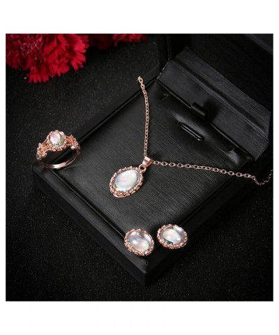 Opal Wedding Necklace Set Rose Gold Gemstone Earrings Rings Wedding Jewelry Set For Women And Girls $4.87 Jewelry Sets