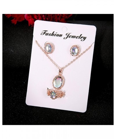 Opal Wedding Necklace Set Rose Gold Gemstone Earrings Rings Wedding Jewelry Set For Women And Girls $4.87 Jewelry Sets