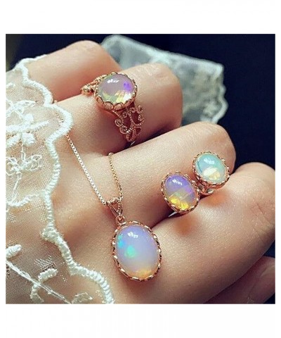 Opal Wedding Necklace Set Rose Gold Gemstone Earrings Rings Wedding Jewelry Set For Women And Girls $4.87 Jewelry Sets