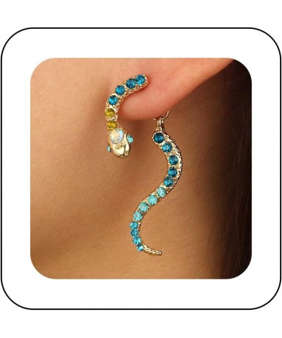 Boho Crystal Snake Ear Jacket Earrings Gold Rhinestone Snake Front Back Earrings Blue Crystal Snake Dangle Earrings Sparkly C...