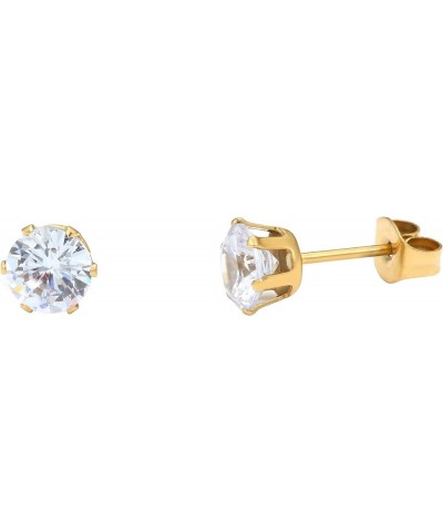 18K Gold Plated Cubic Zirconia Stud Earrings Hypoallergenic Stainless Steel CZ Earrings Multicolor Round Birthstone Stud Earr...