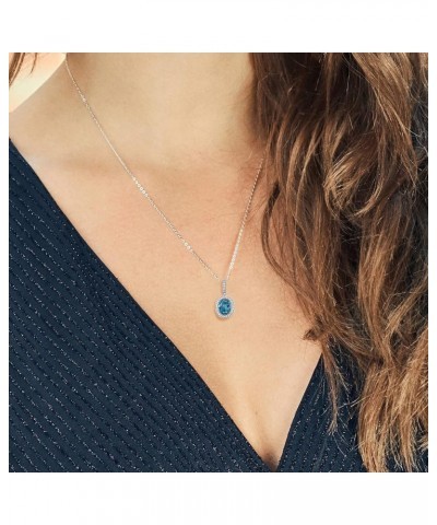 925 Sterling Silver Gemstone Birthstone Pendant Necklace For Women | Oval 12X10MM | with 18 Inch Silver Chain London Blue Top...