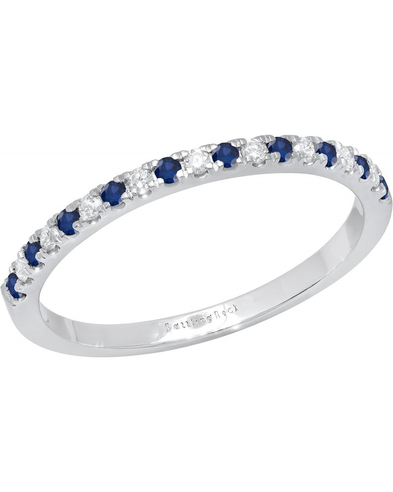 Round Alternate Gemstone & White Diamond Stackable Anniversary Band for Women in 925 Sterling Silver 10 Blue Sapphire $45.79 ...