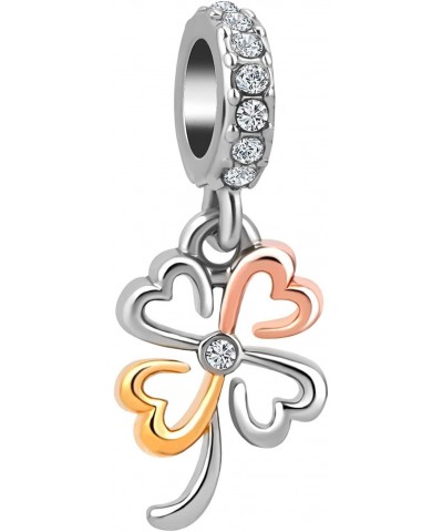 Lover Hearts Clover Charm Compatible with Pandora Bracelets Rose Gold Silver Twotone Lucky Charm Bead Women Family Sister Wif...