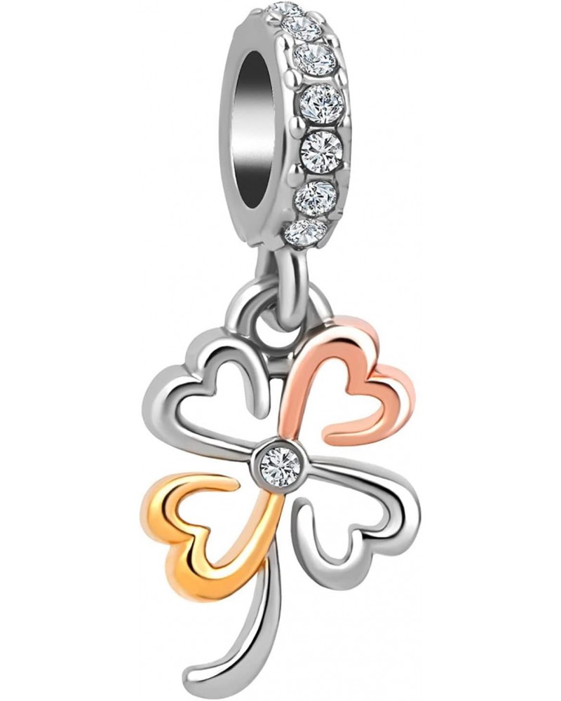 Lover Hearts Clover Charm Compatible with Pandora Bracelets Rose Gold Silver Twotone Lucky Charm Bead Women Family Sister Wif...