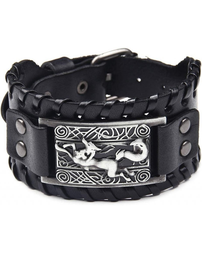 Viking Bracelet Celtic Fox - Nordic Leather Bracelet Pagan Jewelry of Talisman Black $8.66 Bracelets