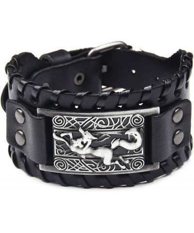 Viking Bracelet Celtic Fox - Nordic Leather Bracelet Pagan Jewelry of Talisman Black $8.66 Bracelets