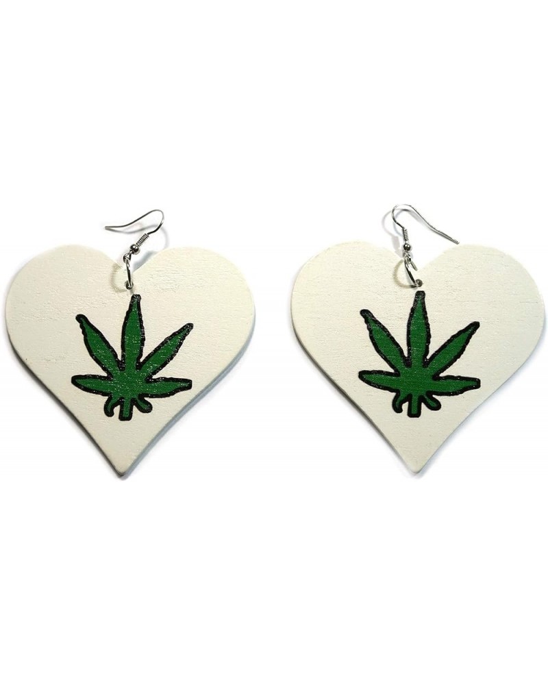 Heart Green Leaf Weed Marijuana Print Multicolor Wood Painted Fish Hook Fashion Jewelry Drop Dangle Earrings White $8.11 Earr...