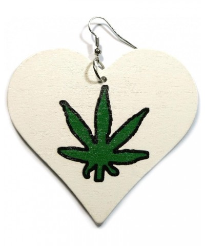 Heart Green Leaf Weed Marijuana Print Multicolor Wood Painted Fish Hook Fashion Jewelry Drop Dangle Earrings White $8.11 Earr...