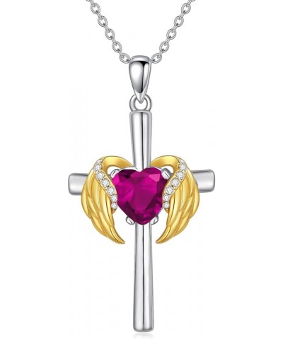 0.06 Cttw Diamond Angel Wing Cross Necklace with Heart Birthstone Christmas Gift for Women 10.Tourmaline-Oct $49.30 Necklaces