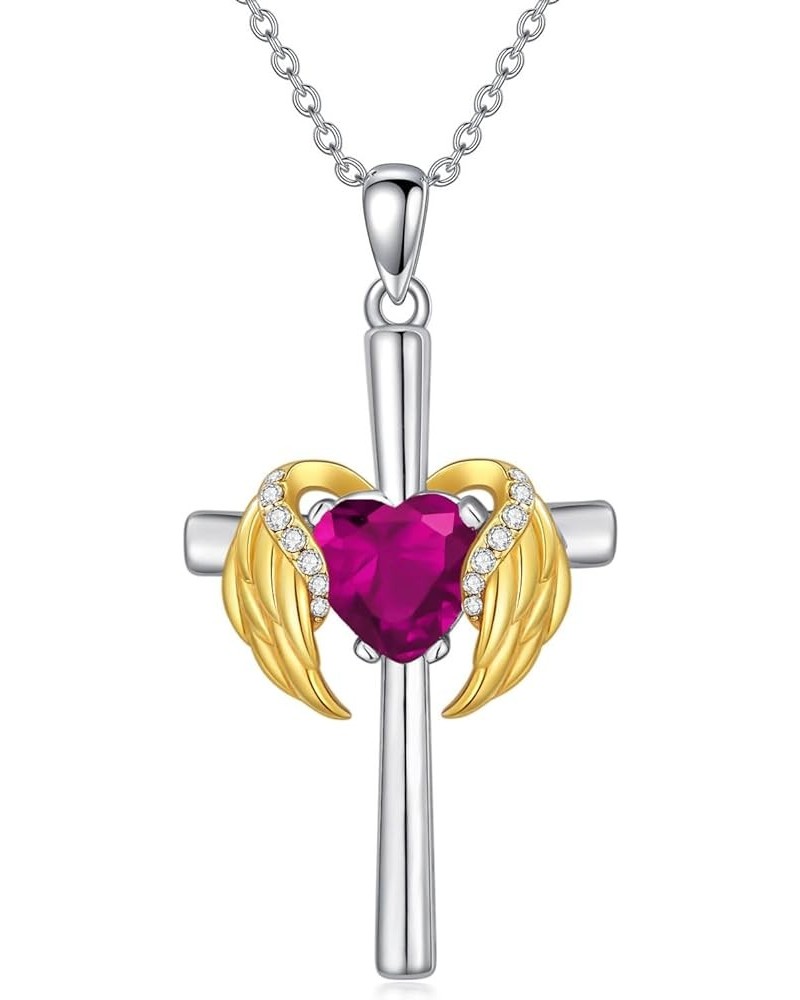 0.06 Cttw Diamond Angel Wing Cross Necklace with Heart Birthstone Christmas Gift for Women 10.Tourmaline-Oct $49.30 Necklaces