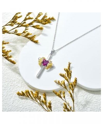 0.06 Cttw Diamond Angel Wing Cross Necklace with Heart Birthstone Christmas Gift for Women 10.Tourmaline-Oct $49.30 Necklaces