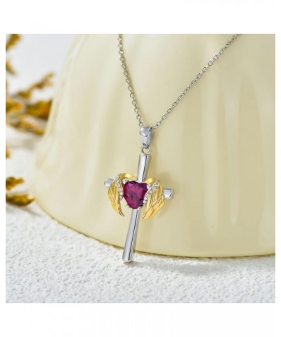 0.06 Cttw Diamond Angel Wing Cross Necklace with Heart Birthstone Christmas Gift for Women 10.Tourmaline-Oct $49.30 Necklaces