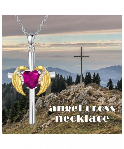 0.06 Cttw Diamond Angel Wing Cross Necklace with Heart Birthstone Christmas Gift for Women 10.Tourmaline-Oct $49.30 Necklaces