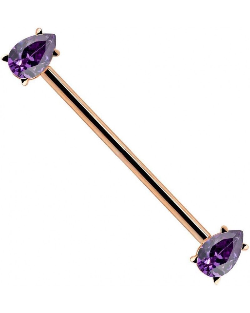 Purple Teardrop Gem 14k Gold Industrial Piercing Barbell 14k Rose Gold | 14G | 1 1/2" (38mm) $102.24 Body Jewelry