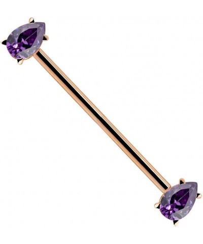 Purple Teardrop Gem 14k Gold Industrial Piercing Barbell 14k Rose Gold | 14G | 1 1/2" (38mm) $102.24 Body Jewelry