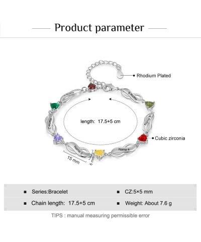 Personalized Infinity Mother Daughter Bracelets Custom Infinity Name Bracelets Link with 1-7 Simulated Birthstone Adjustable ...