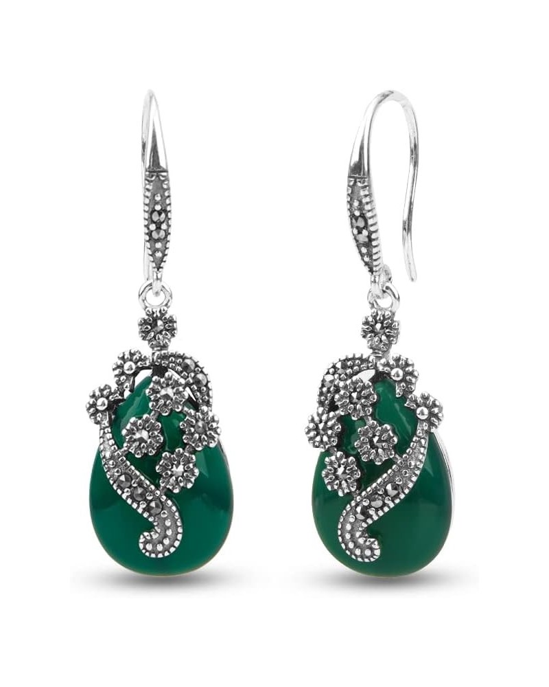 Vintage Jewelry Thailand Silver with Marcasite and Cubic Zircon Earrings Green $22.10 Earrings