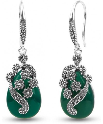 Vintage Jewelry Thailand Silver with Marcasite and Cubic Zircon Earrings Green $22.10 Earrings