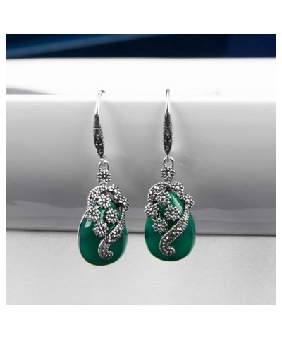 Vintage Jewelry Thailand Silver with Marcasite and Cubic Zircon Earrings Green $22.10 Earrings