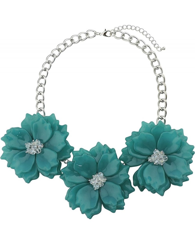 Statement Chunky Flower Necklace Bib Collar Jewelry Set for Women Teal $11.59 Necklaces