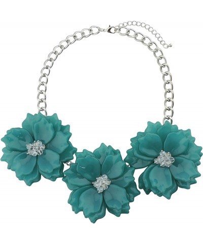 Statement Chunky Flower Necklace Bib Collar Jewelry Set for Women Teal $11.59 Necklaces