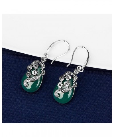 Vintage Jewelry Thailand Silver with Marcasite and Cubic Zircon Earrings Green $22.10 Earrings