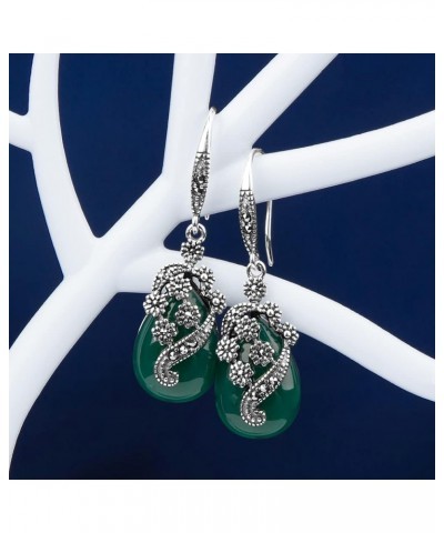 Vintage Jewelry Thailand Silver with Marcasite and Cubic Zircon Earrings Green $22.10 Earrings