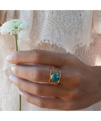 Natural Gem Women's Ring 14k Gold Plated Filled Oval Cut turquoise Natural Bohemian Jewelry Handmade Personalized Simple Ring...