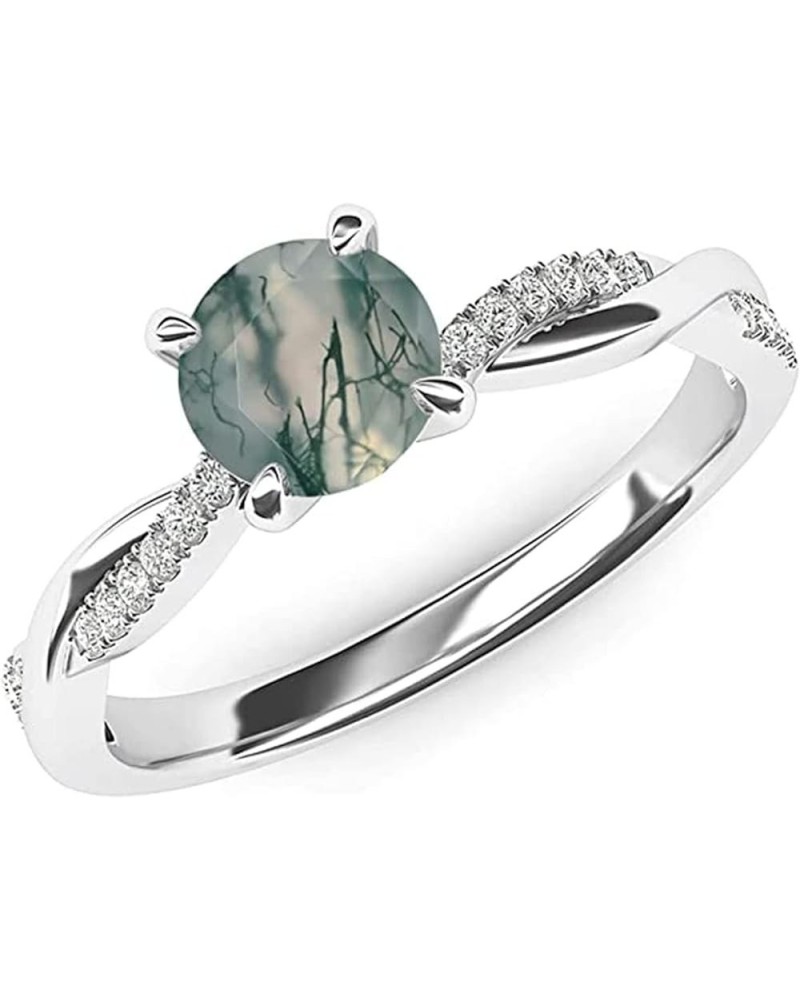 Natural Moss Agate Ring 925 Sterling Silver Green Moss Agate Ring Promise Ring Engagement Wedding Jewelry Gift for Women 8 B-...