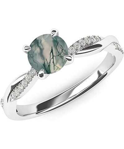 Natural Moss Agate Ring 925 Sterling Silver Green Moss Agate Ring Promise Ring Engagement Wedding Jewelry Gift for Women 8 B-...