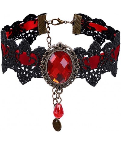 Retro Handmade Craft Lace Royal Court Vampire Choker Gothic Necklace Bracelet Black Pendant Chain red $6.62 Necklaces