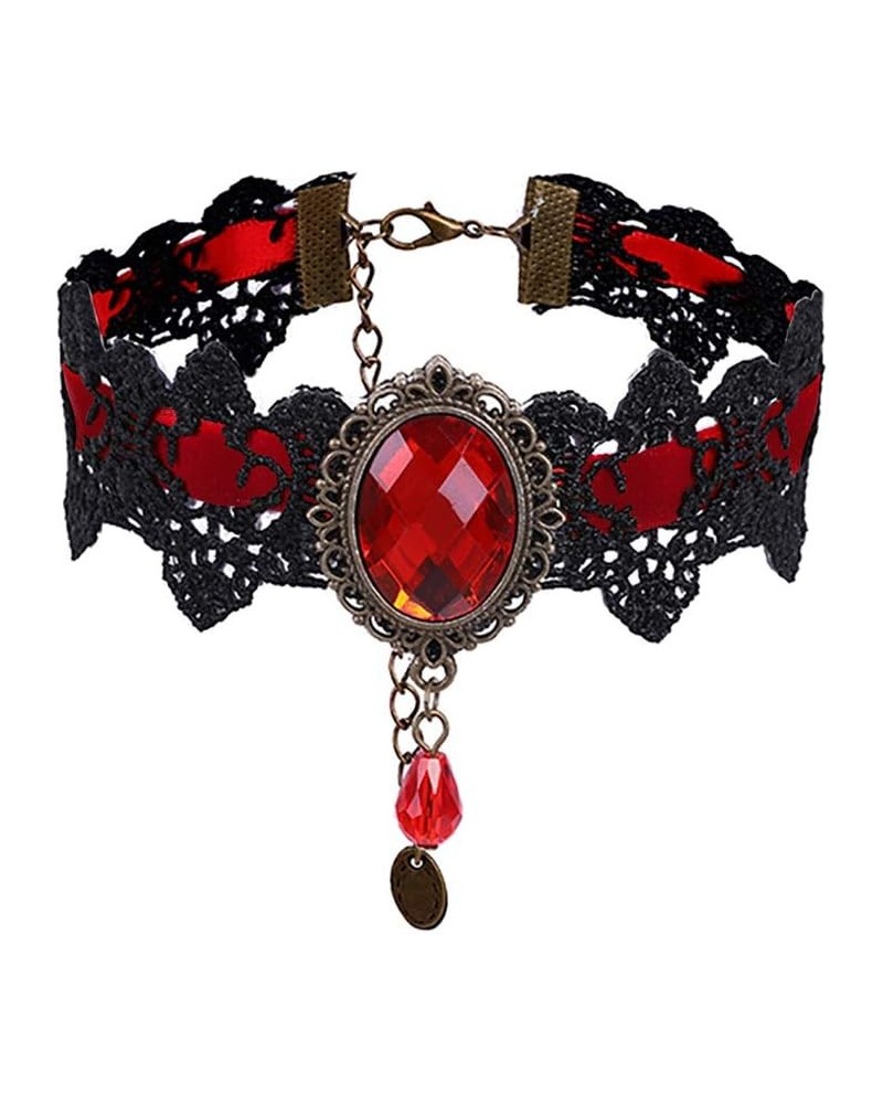 Retro Handmade Craft Lace Royal Court Vampire Choker Gothic Necklace Bracelet Black Pendant Chain red $6.62 Necklaces