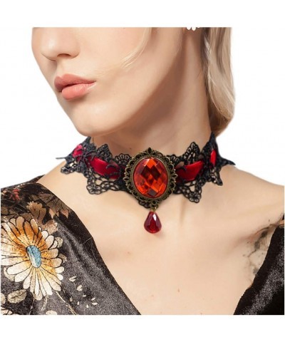 Retro Handmade Craft Lace Royal Court Vampire Choker Gothic Necklace Bracelet Black Pendant Chain red $6.62 Necklaces