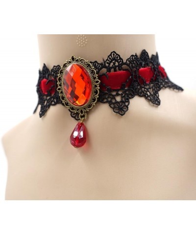 Retro Handmade Craft Lace Royal Court Vampire Choker Gothic Necklace Bracelet Black Pendant Chain red $6.62 Necklaces