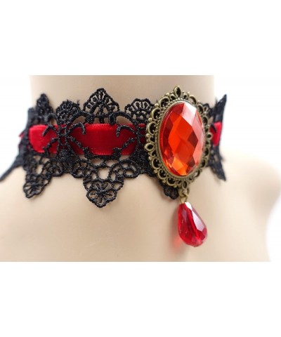 Retro Handmade Craft Lace Royal Court Vampire Choker Gothic Necklace Bracelet Black Pendant Chain red $6.62 Necklaces