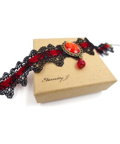 Retro Handmade Craft Lace Royal Court Vampire Choker Gothic Necklace Bracelet Black Pendant Chain red $6.62 Necklaces