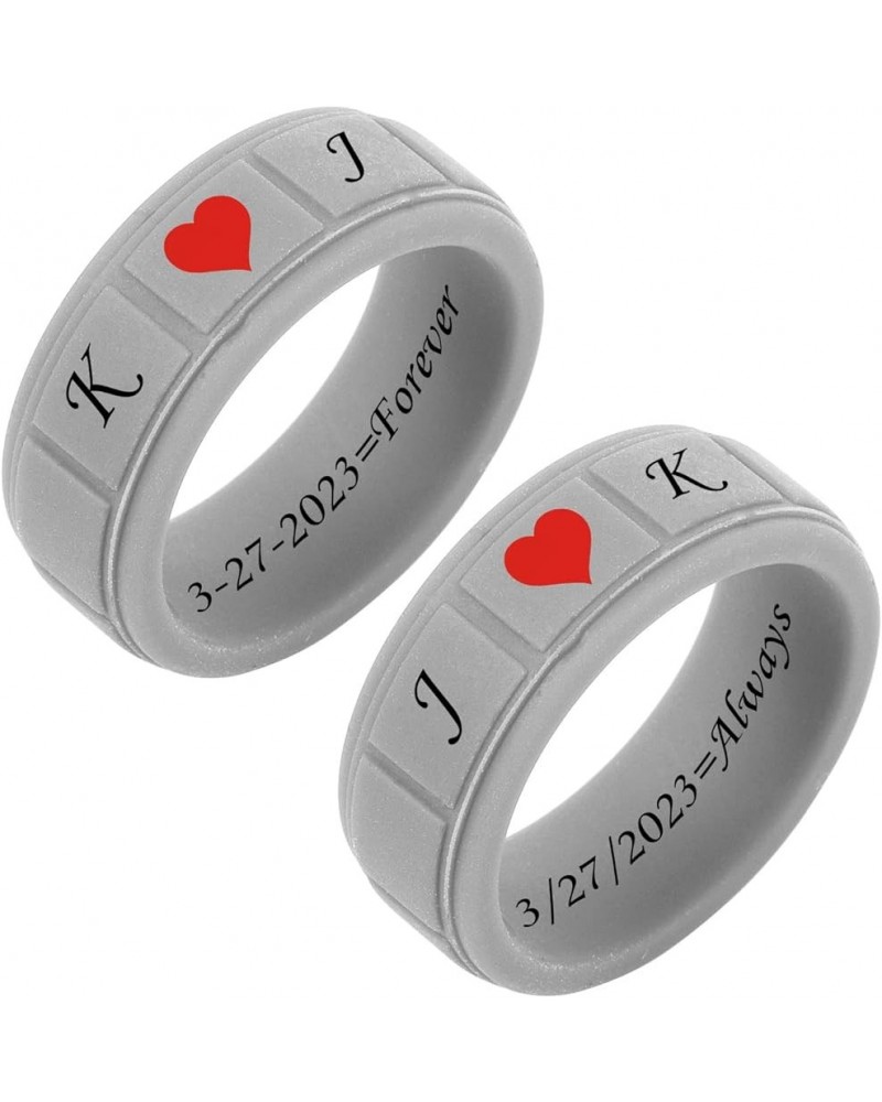 SHNIAN 2PCS Rubber Matching Rings Blocks Pattern Red Heart Silicone Rings Custom Engraved Engagement Gift His & Hers Wedding ...