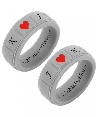 SHNIAN 2PCS Rubber Matching Rings Blocks Pattern Red Heart Silicone Rings Custom Engraved Engagement Gift His & Hers Wedding ...