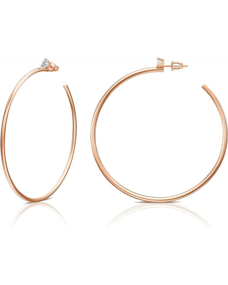 Gold Hoop Earrings for Women 14K Gold Plated Hoops Thin Earring Hoops for Girls Lightweight with Cubic Zirconia 70mm Rose Gol...