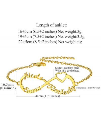 Custom Name Ankle Bracelets for Women Girls Infinity Anklet with 1 2 3 4 Names Stainless Steel/18K Gold Plated 6.5'' to 10.5'...