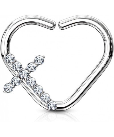 16g Platinum & Gold Plated Heart w/CZ Cross Daith & Cartilage Hoop Earring Right - Platinum Plated $9.85 Body Jewelry