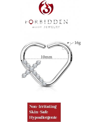 16g Platinum & Gold Plated Heart w/CZ Cross Daith & Cartilage Hoop Earring Right - Platinum Plated $9.85 Body Jewelry