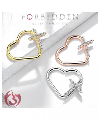 16g Platinum & Gold Plated Heart w/CZ Cross Daith & Cartilage Hoop Earring Right - Platinum Plated $9.85 Body Jewelry