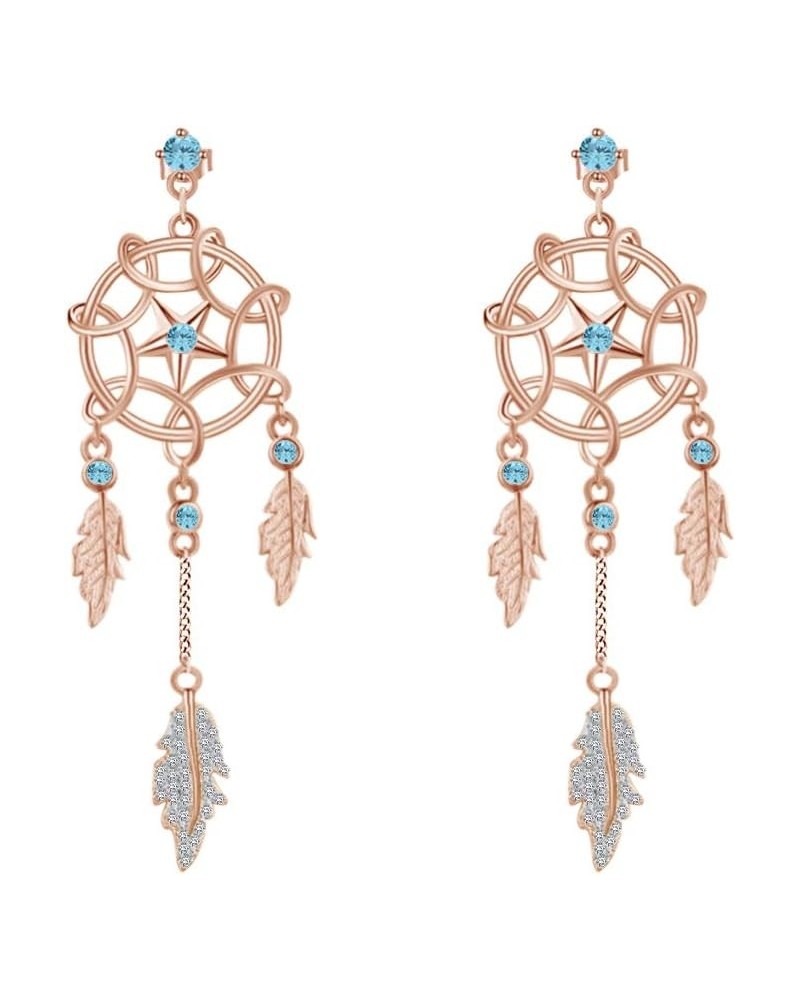 Round Simulated Aquamarine Dream Catcher Drop Earrings 14k Gold Over Sterling Silver rose-gold-plated-silver $47.04 Earrings